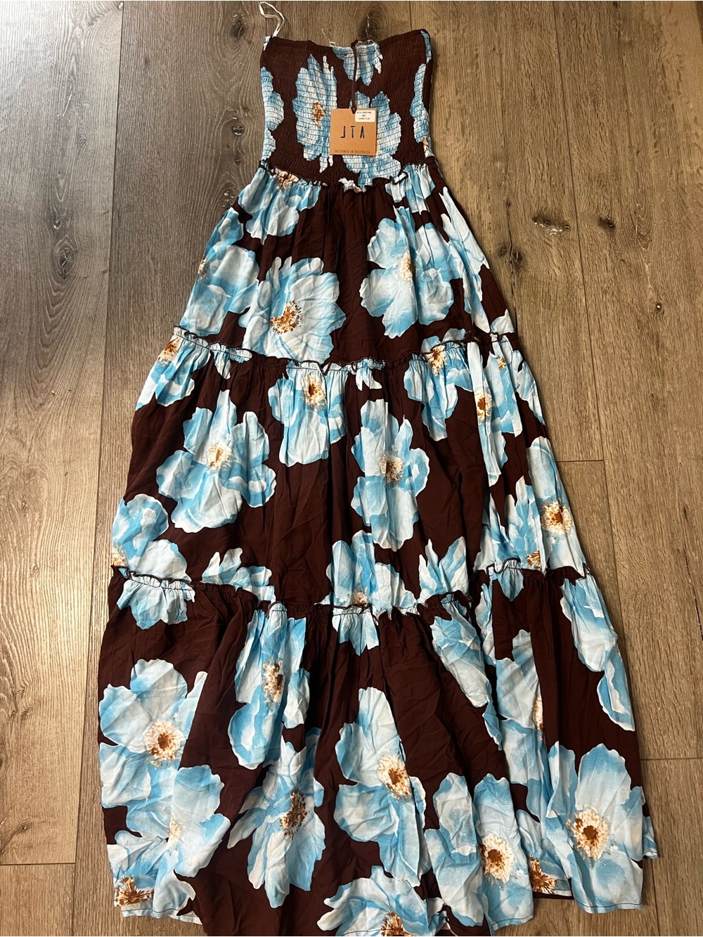 Abel the Label x Anthropologie Chocolate Brown Maxi Dress with Blue Floral Print - Picture 5 of 5